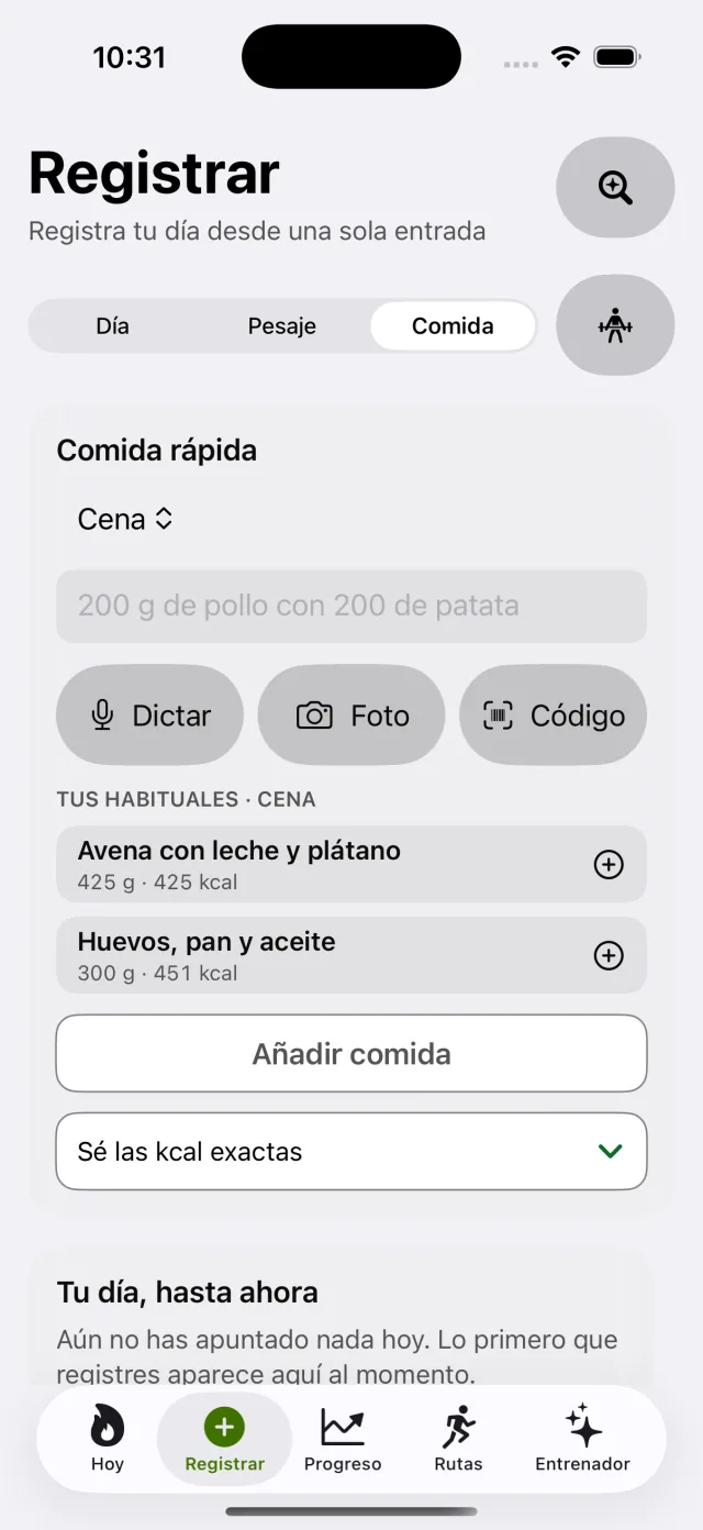 Pantalla real de FitControl en iPhone